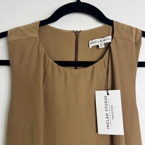 NEW Inclan Studio XS Camel Sleeveless Layered Silk Lagenlook Minimalist Dress - Picture 3 of 11